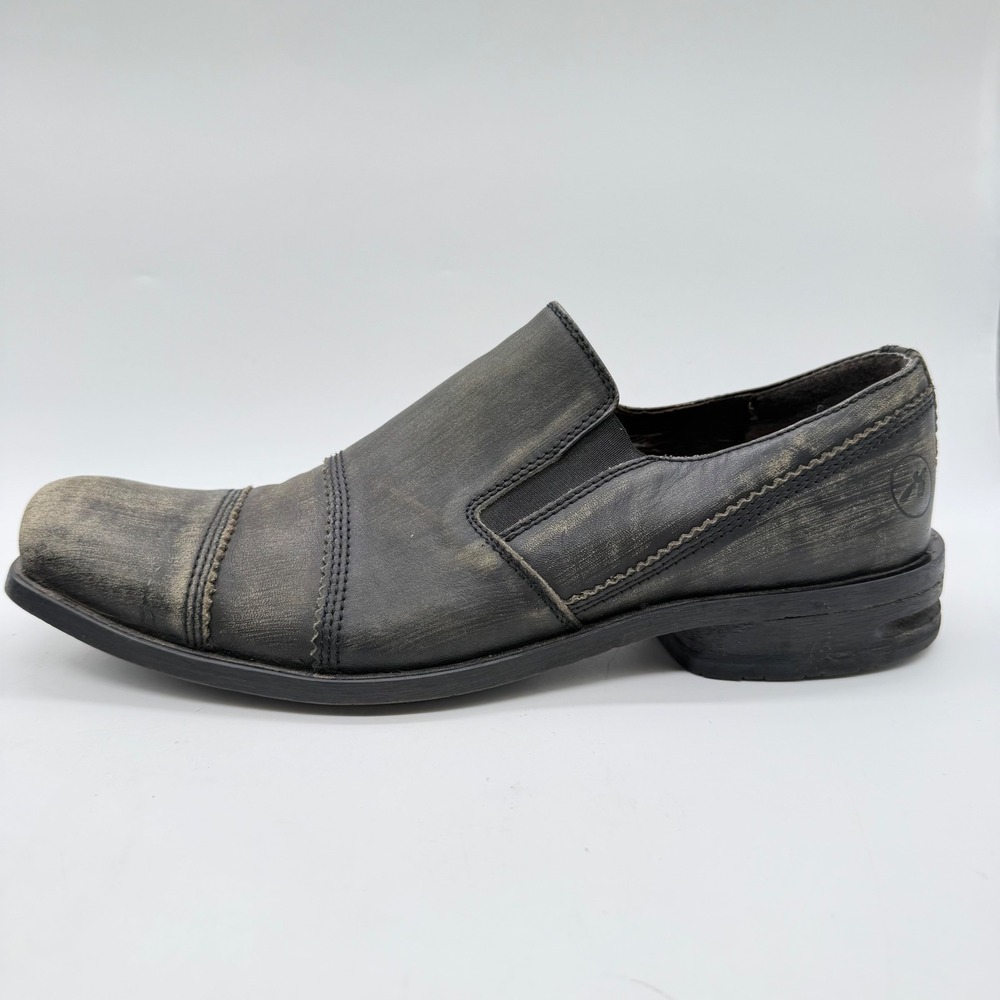 Bronx Mens 43 (US 10) Distressed Black Leather Slip On Square Toe Loafers